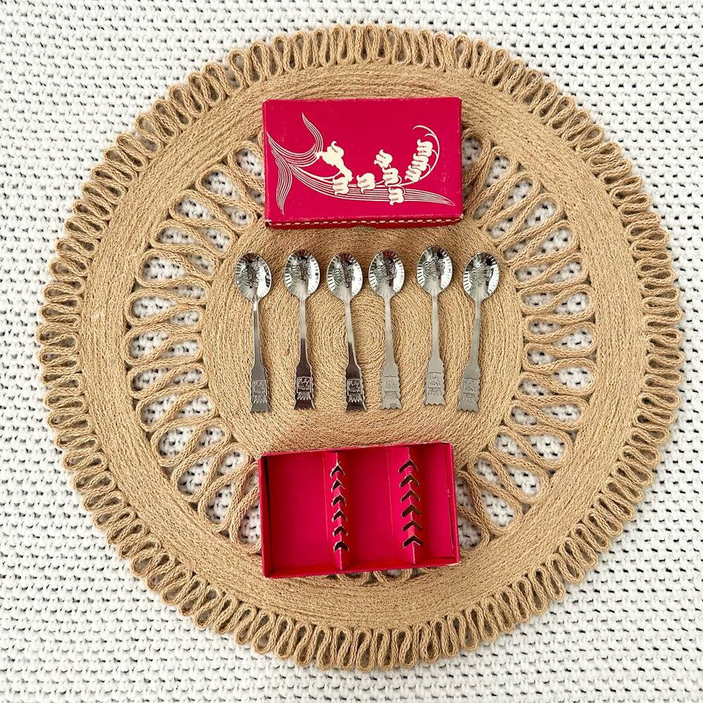Moccaskedar 6 Spoon Demitasse Coffee Tea SV.Roster.Stal 18/8 Silver Set Box